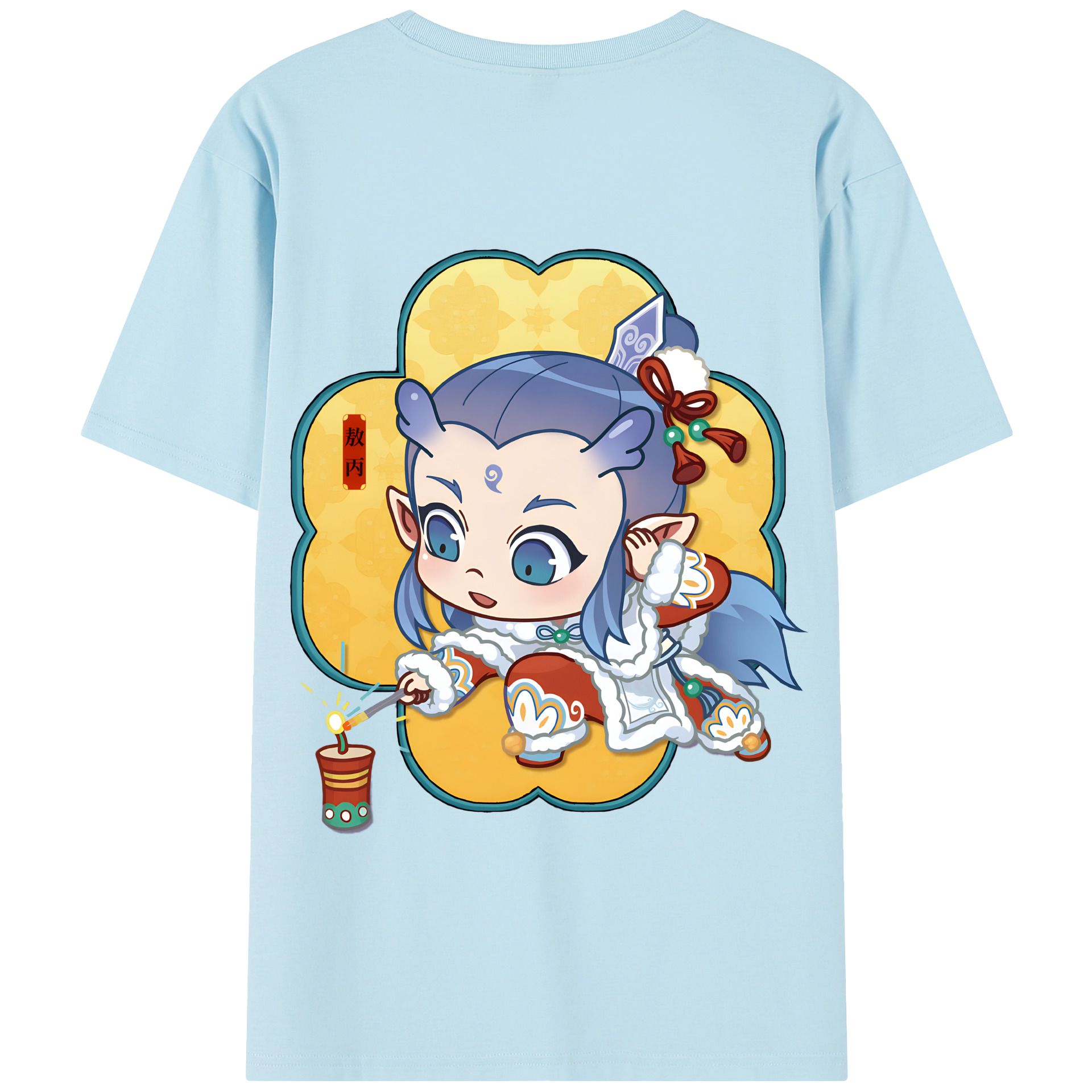 （画像用） Ne Zha 2 ナタ 魔童の大暴れ 綿100％半袖Tシャツ（背面プリント）